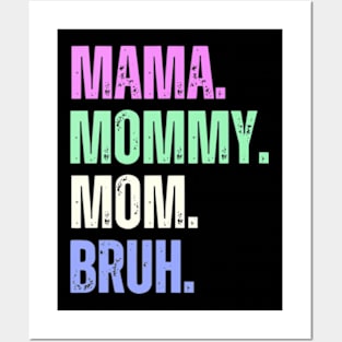 Mama Mommy Mom Bruh Shirt Women Funny Letter Print Mama Gift Tshirts Mother'day Posters and Art